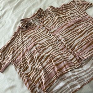 Entro Zebra Print Button Down Shirt - Brown and Pink. Runs oversized.